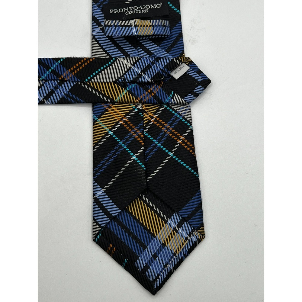 PRONTO UOMO Men's 100% Silk Skinny Necktie Designer Plaid W:3.5" L"60" - Picture 3 of 7